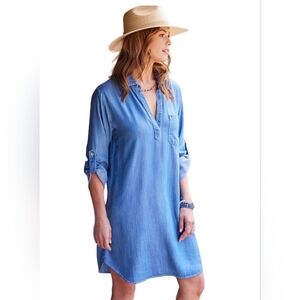 NWT!Karen Kane 100% Tencel Women's Chambray V-Neck Relaxed Shirtdress CoverupXSP